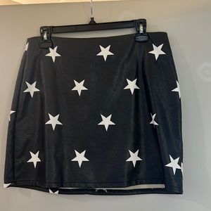 Black with Stars faux leather skirt